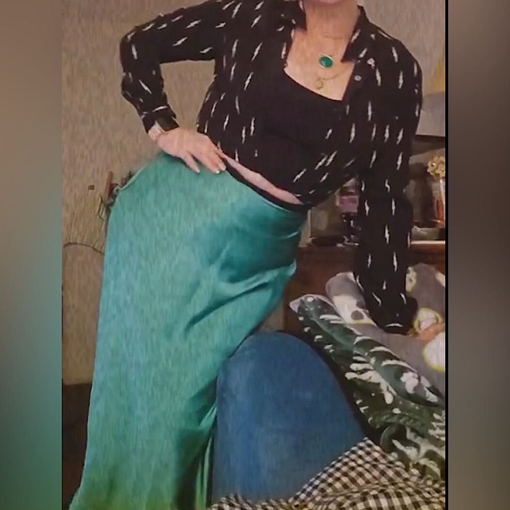 GB satin MIDI Skirt teal green